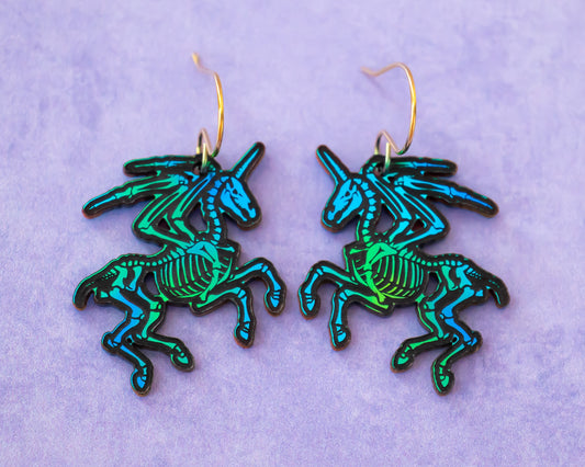 Skeleton Pegasus Earrings, Holographic