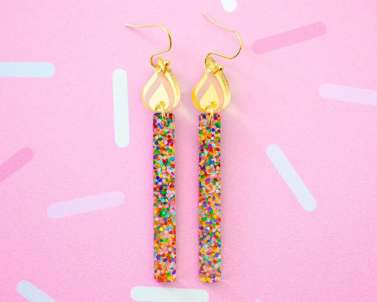 Glitter Birthday Candle Earrings