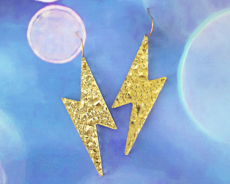 Gold Textured Lightning Bolt Earrings