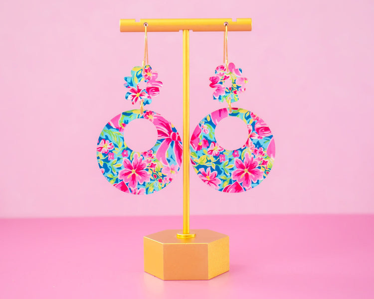 Bows & Flowers Circle Retro Flower Earrings