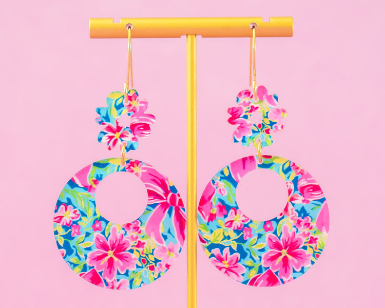 Bows & Flowers Circle Retro Flower Earrings