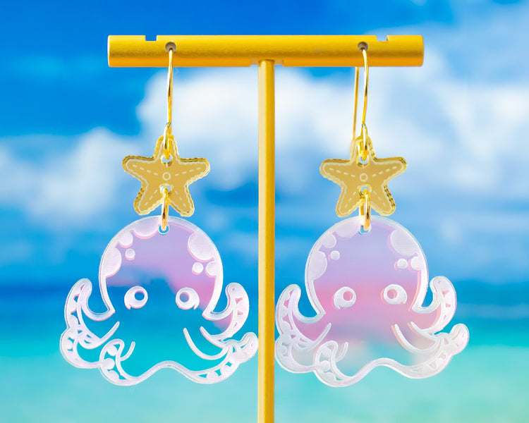 Holographic Octopus Earrings