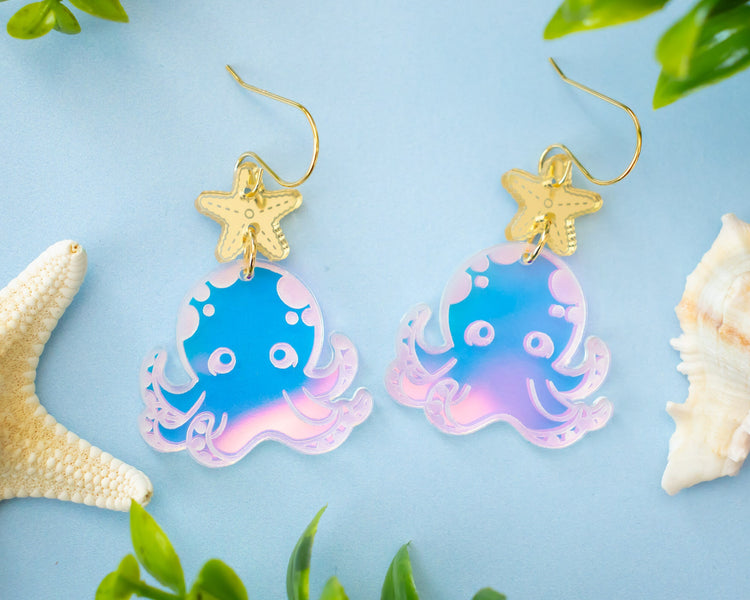 Holographic Octopus Earrings