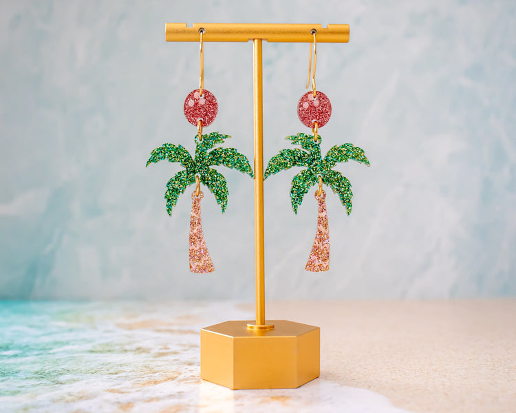 Glitter Palm Tree Earrings