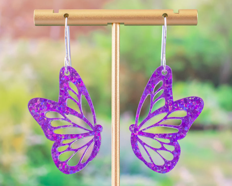 Purple Glitter Butterfly Earrings