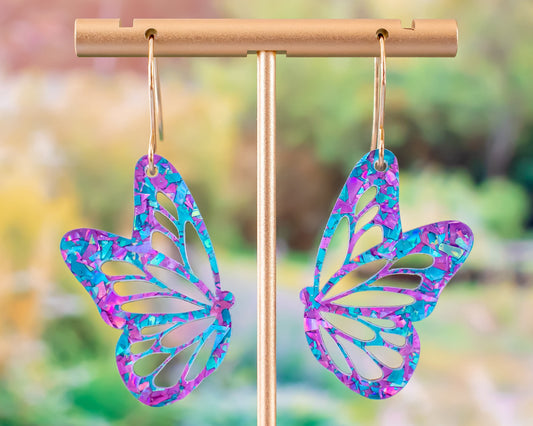 Blue & Purple Glitter Butterfly Earrings