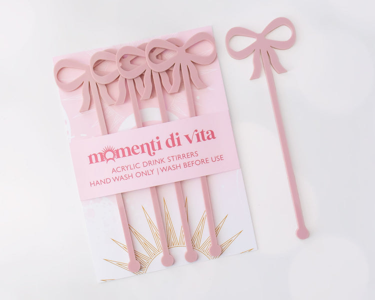 Dusty Pink Bow Coquette Drink Stirrers