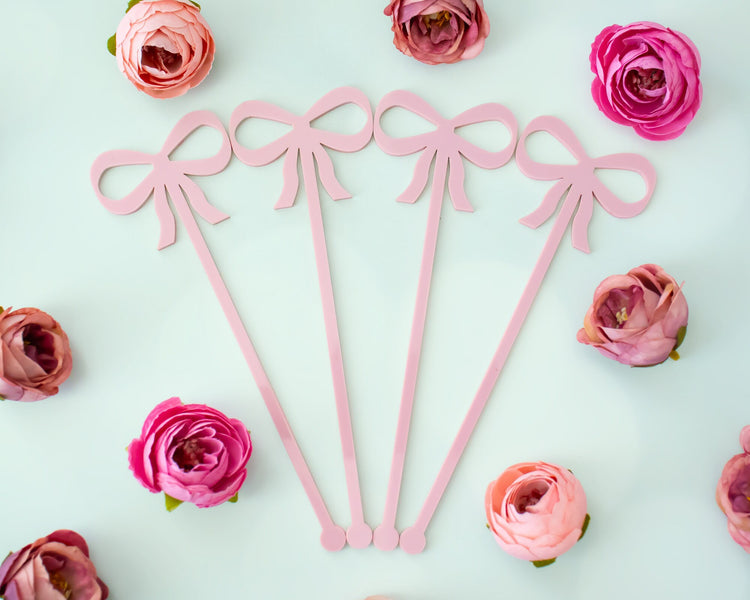 Dusty Pink Bow Coquette Drink Stirrers