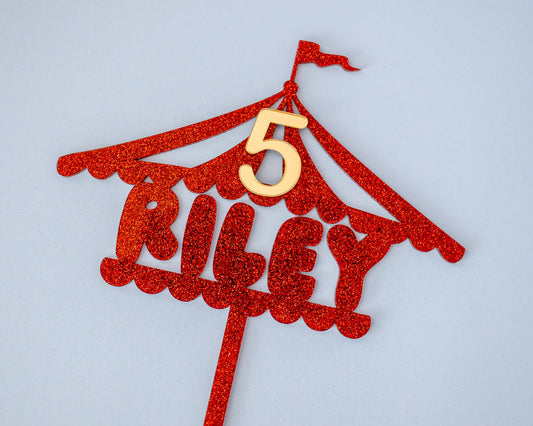 Custom Name Glitter Circus Tent Cake Topper