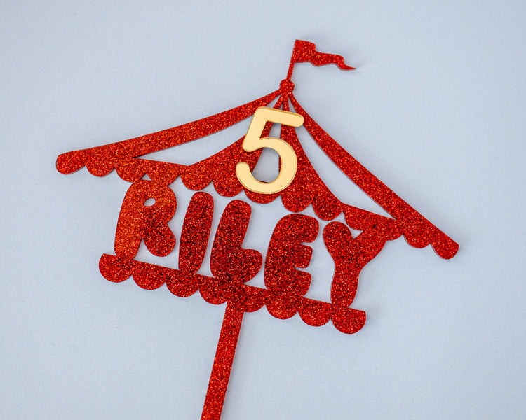 Custom Name Glitter Circus Tent Cake Topper