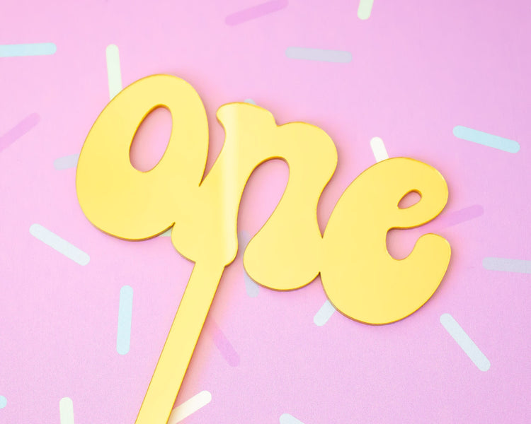 Gold Retro One Cake Topper