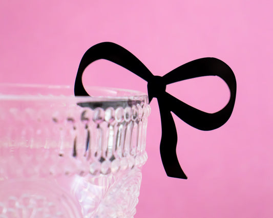 White Bow Drink Tags, Reusable Party Glass Charms, Set of 4