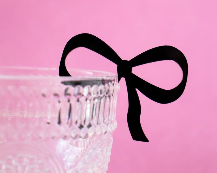 White Bow Drink Tags, Reusable Party Glass Charms, Set of 4