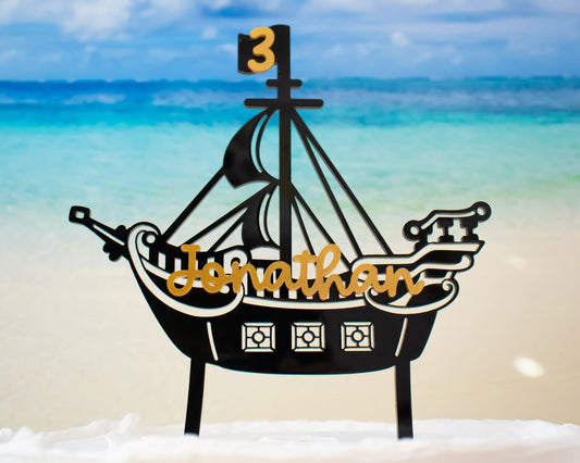 Custom Pirate Ship Cake Topper, Nautical Birthday Party Decor