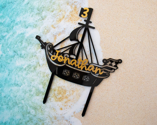 Custom Pirate Ship Cake Topper, Nautical Birthday Party Decor