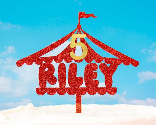 Custom Name Glitter Circus Tent Cake Topper