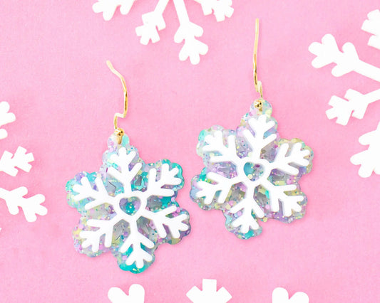 Multi-color Glitter Snowflake Earrings