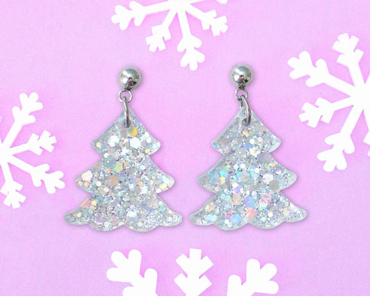 Small Silver Christmas Tree Earrings