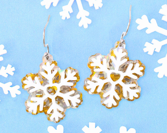 Gold and Silver Glitter Snowflake Earrings