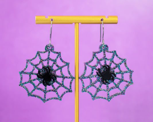 Glitter Spider Web Earrings