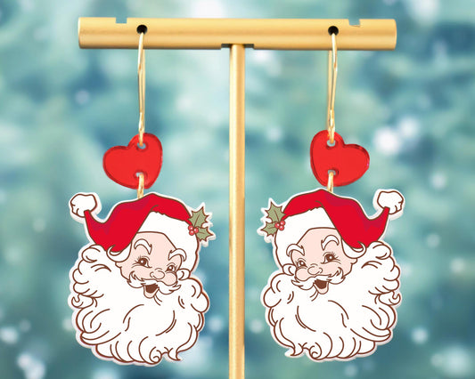 Red Retro Santa Acrylic Earrings