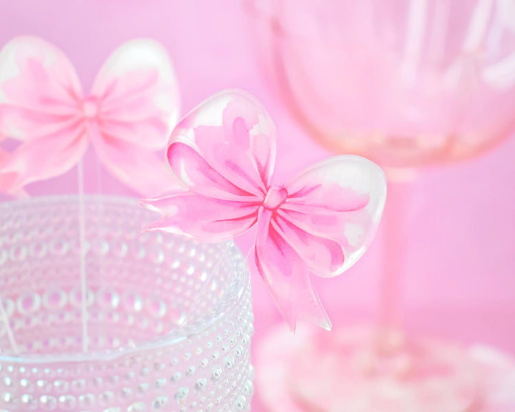 Pink Bow Drink Stirrers Coquette Party Decor, Set of 4