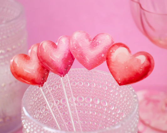 Watercolor Hearts Drink Stirrers, Valentines Drink Sticks