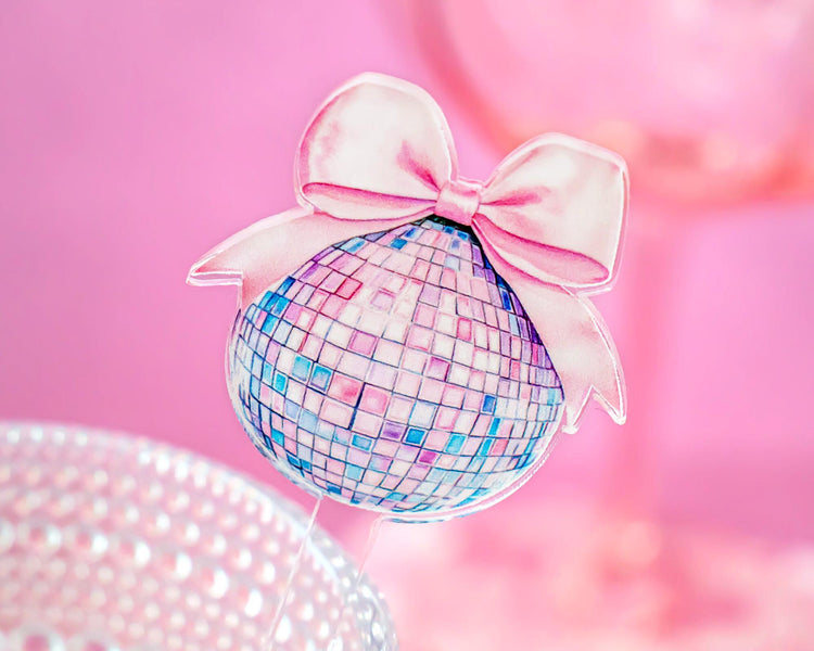 Disco Ball Bow Drink Stirrers, Party Cocktail Sticks, Set of 4