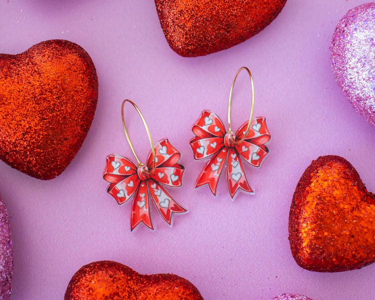 Heart Bow Valentine Hoop Earrings