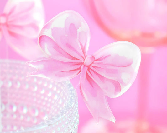 Pink Bow Drink Stirrers Coquette Party Decor, Set of 4