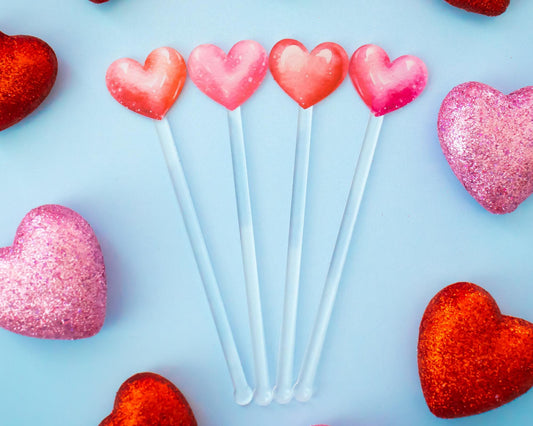 Watercolor Hearts Drink Stirrers, Valentines Drink Sticks