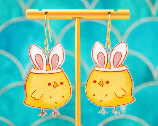 Easter Chick With Bunny Ears Earrings