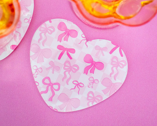 Checkered Bows Heart Acrylic Coaster