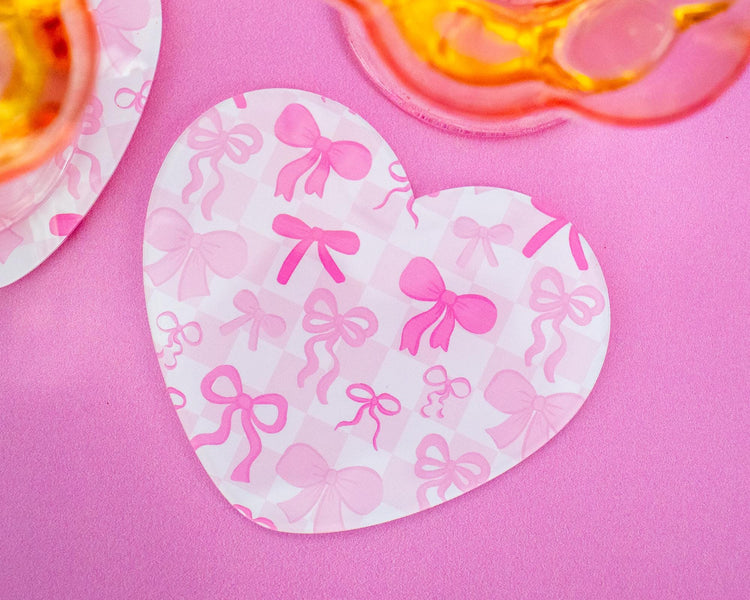 Checkered Bows Heart Acrylic Coaster