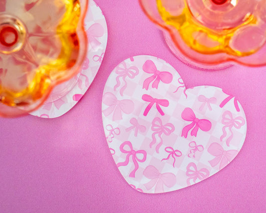Checkered Bows Heart Acrylic Coaster