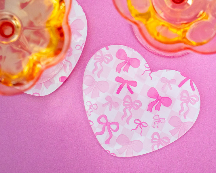 Checkered Bows Heart Acrylic Coaster