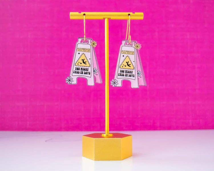 Caution Sign Valentines Earrings