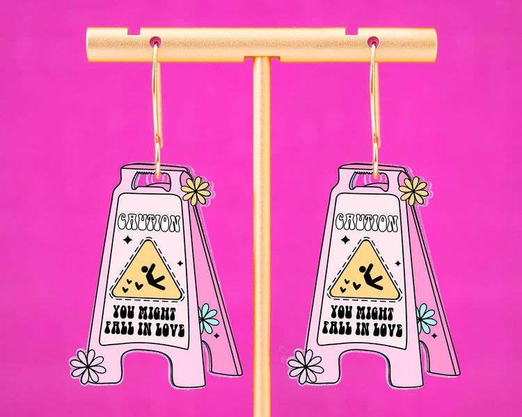 Caution Sign Valentines Earrings