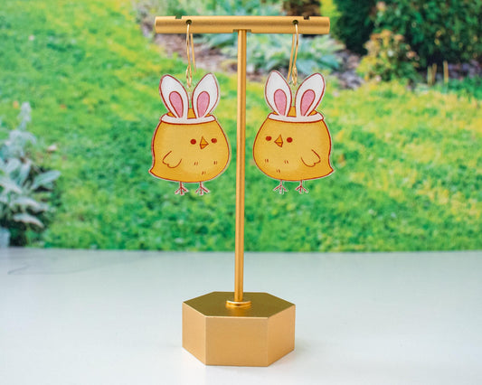 Easter Chick With Bunny Ears Earrings