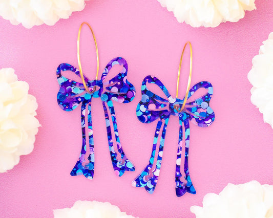 Blue Sequin Bow Earrings, Bow Jewelry