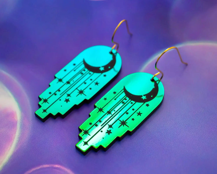 Holographic Moon and Stars Earrings