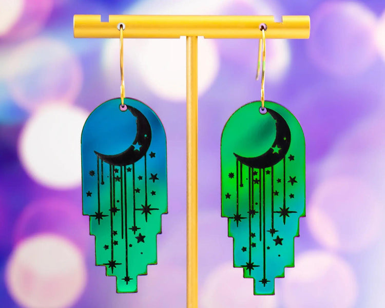 Holographic Moon and Stars Earrings