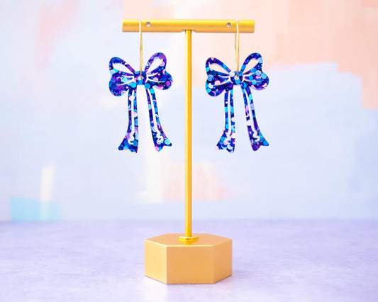 Blue Sequin Bow Earrings, Bow Jewelry
