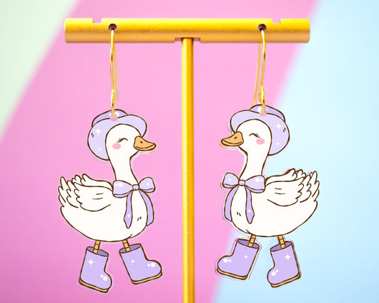Purple Goose With Hat Earrings