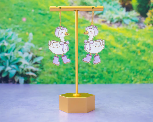 Purple Goose With Hat Earrings