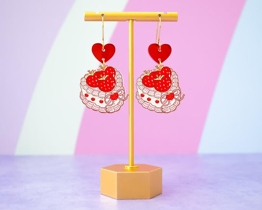 Vintage Strawberry Heart Cake Earrings