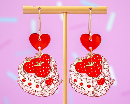 Vintage Strawberry Heart Cake Earrings