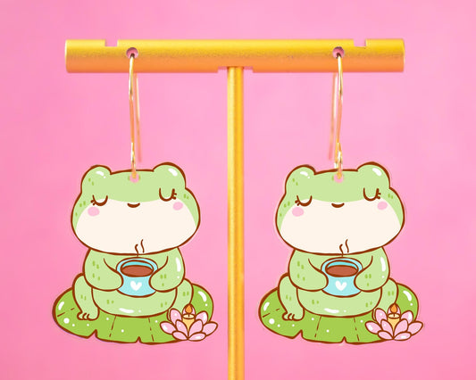 Frog With Coffee Earrings