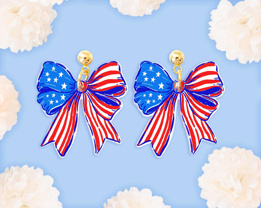 Acrylic Bow 4th of July Earrings