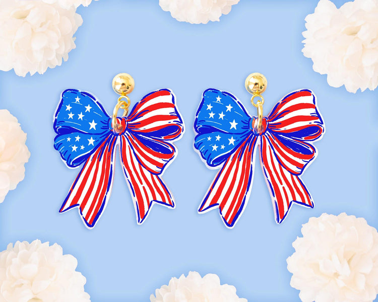 Acrylic Bow 4th of July Earrings